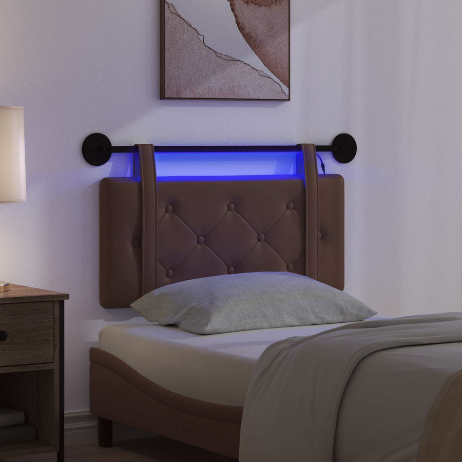 Hangend hoofdbord Met LED-verlichting Bruin Kunstleer