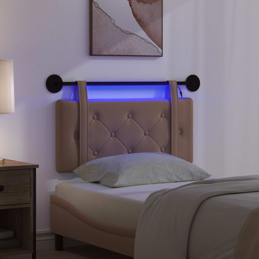 Hangend hoofdbord Met LED-verlichting Cappuccino Kunstleer
