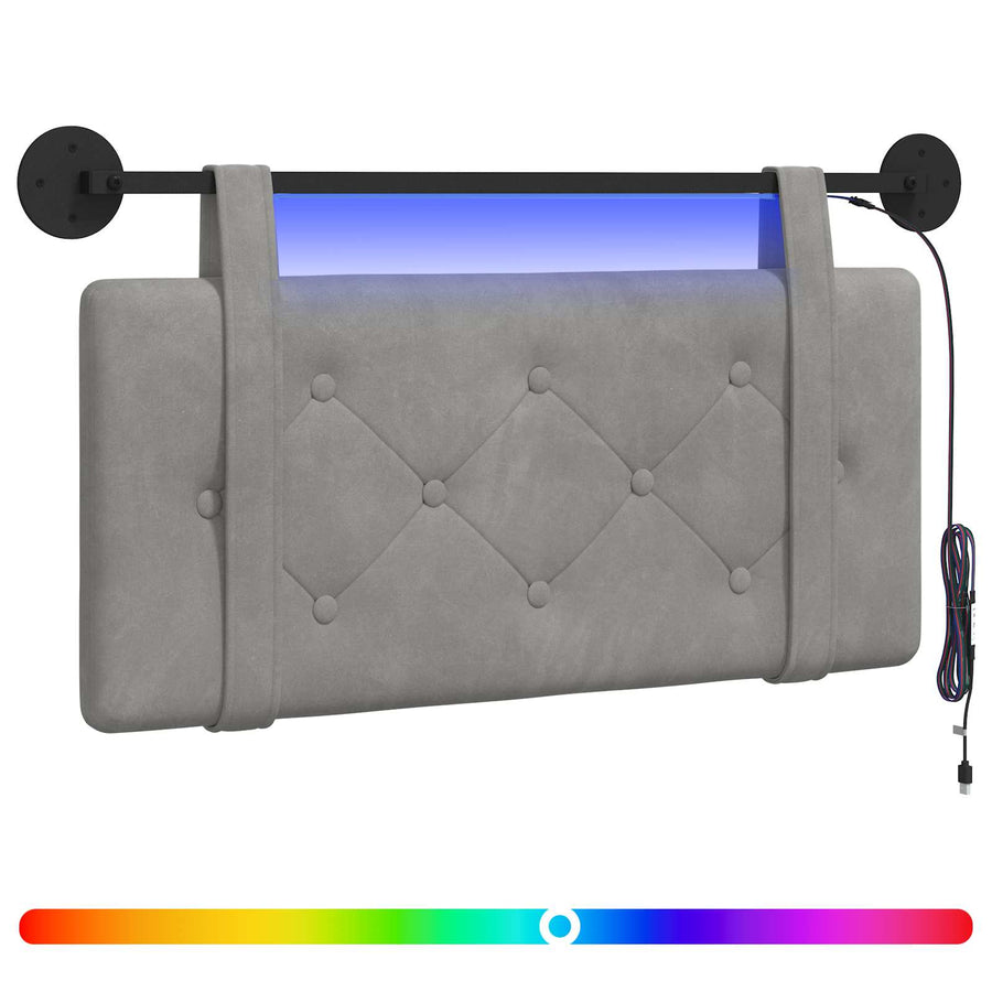 Hangend hoofdbord Met LED-verlichting Lichtgrijs Fluweel
