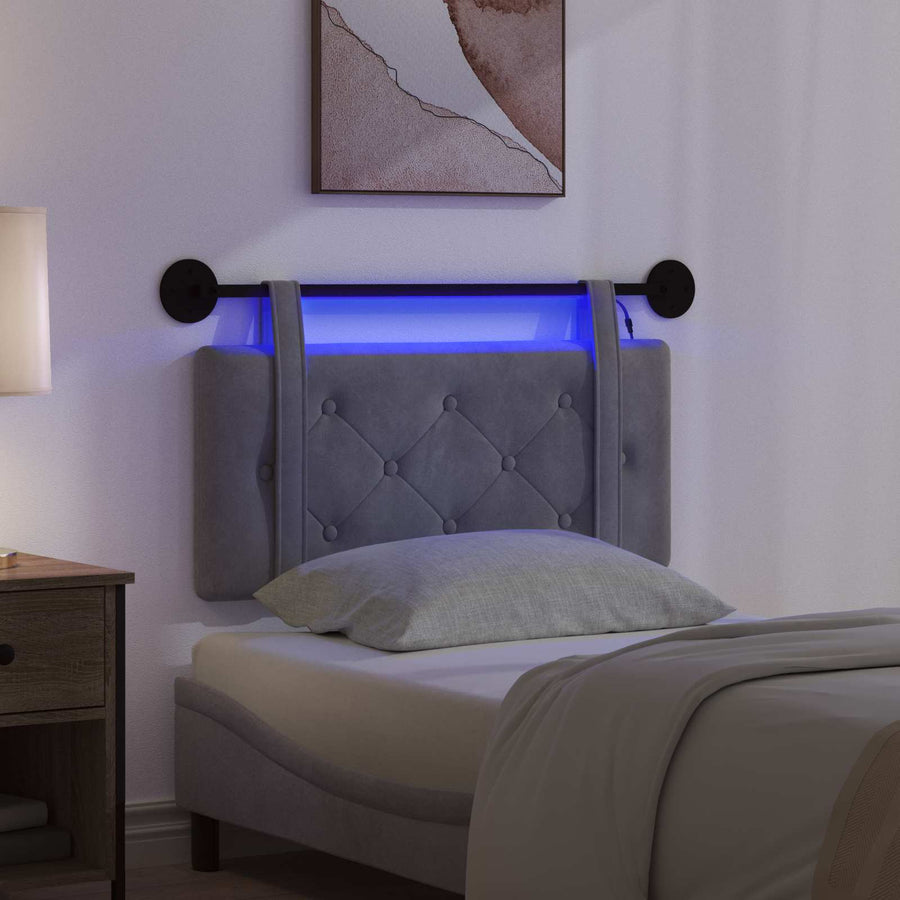 Hangend hoofdbord Met LED-verlichting Donkergrijs Fluweel