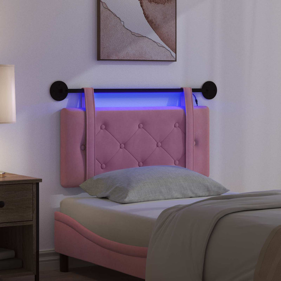 Hangend hoofdbord Met LED-verlichting Roze Fluweel