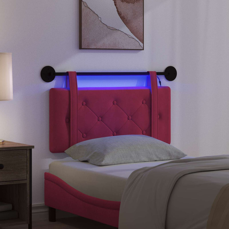 Hangend hoofdbord Met LED-verlichting Wijnrood Fluweel