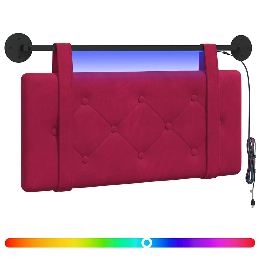 Hangend hoofdbord Met LED-verlichting Wijnrood Fluweel