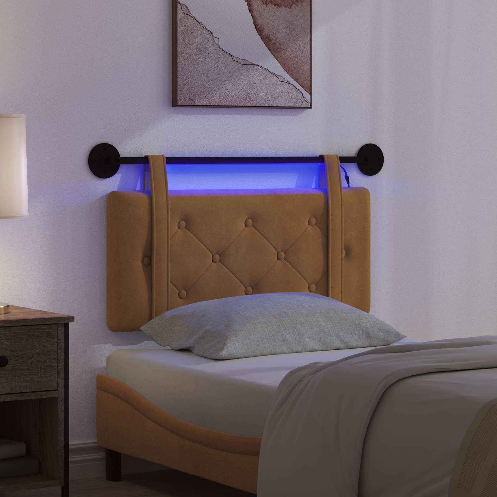 Hangend hoofdbord Met LED-verlichting Bruin Fluweel