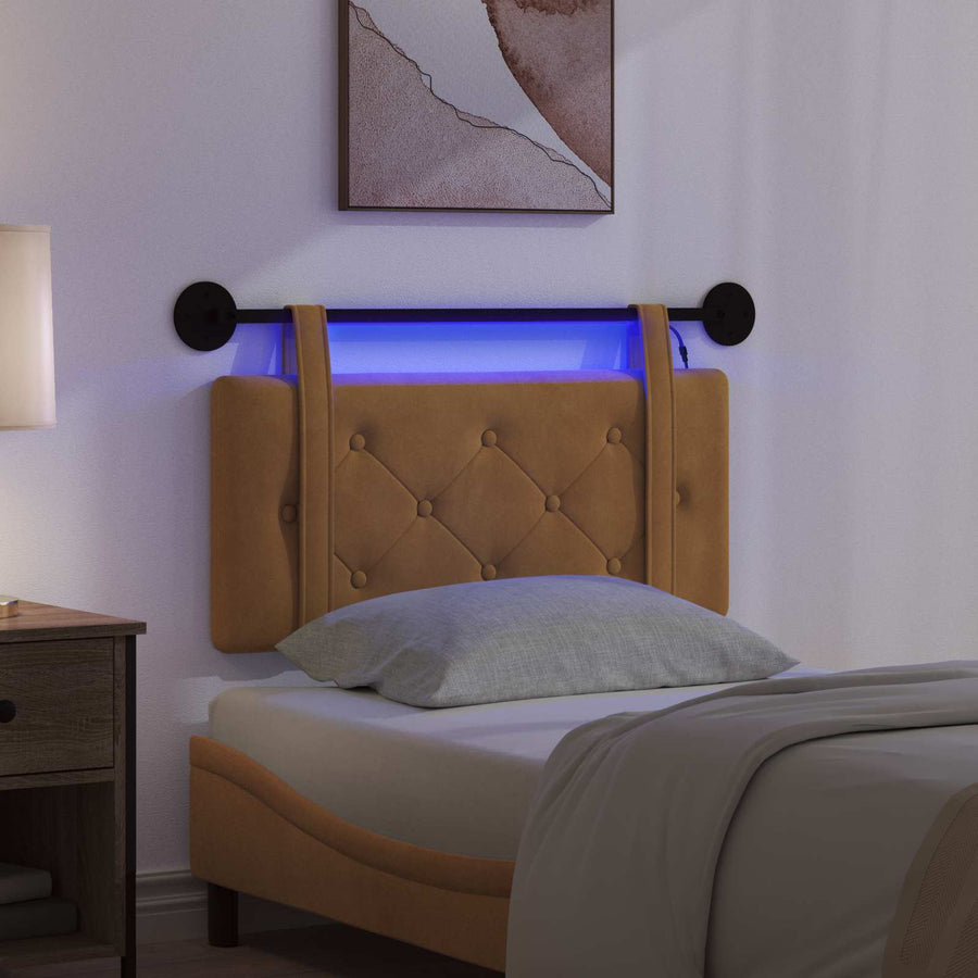 Hangend hoofdbord Met LED-verlichting Bruin Fluweel