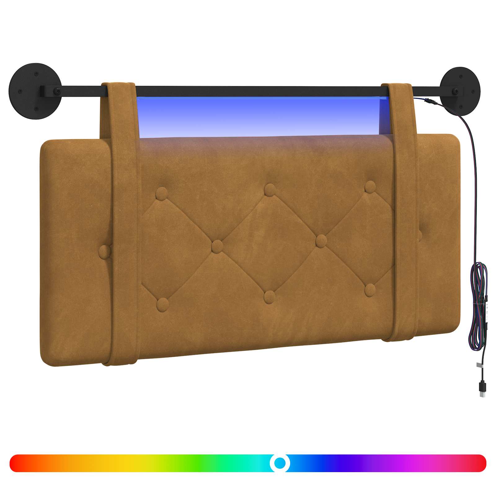 Hangend hoofdbord Met LED-verlichting Bruin Fluweel