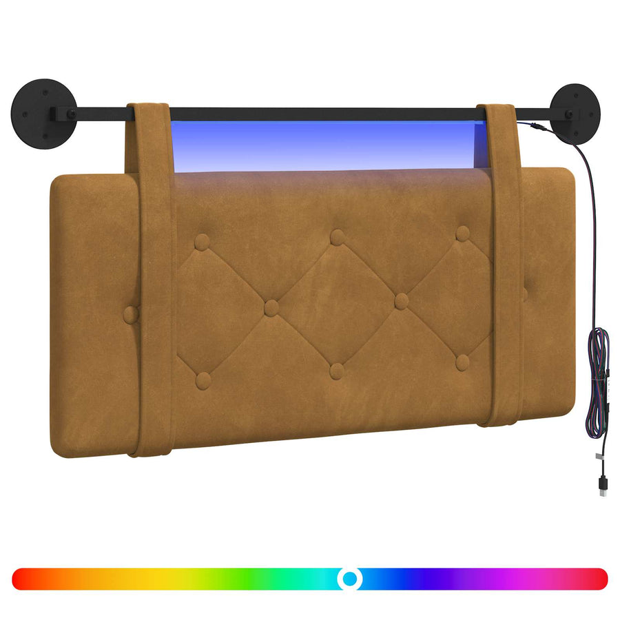 Hangend hoofdbord Met LED-verlichting Bruin Fluweel