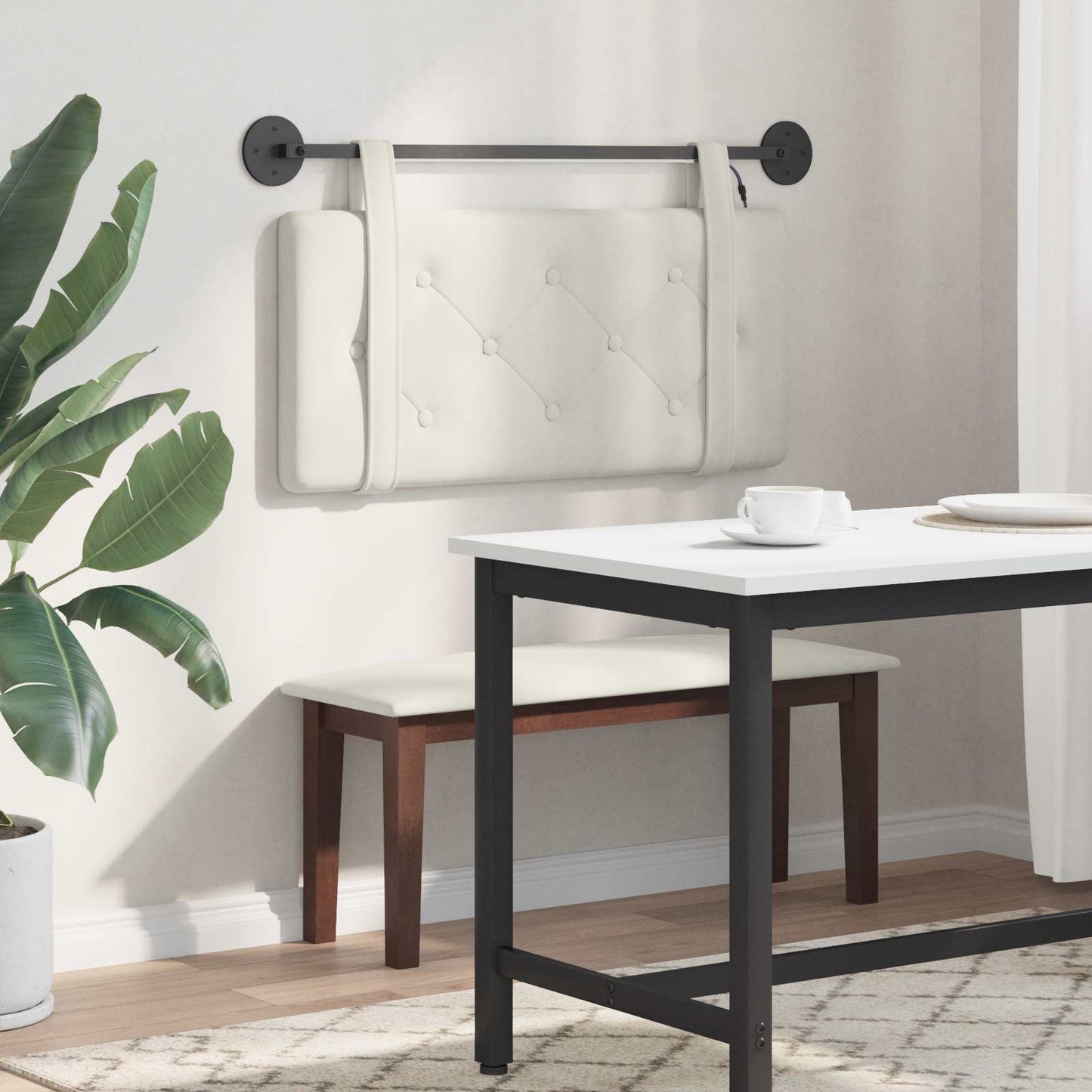 Hangend hoofdbord Met LED-verlichting Crèmekleurig Fluweel