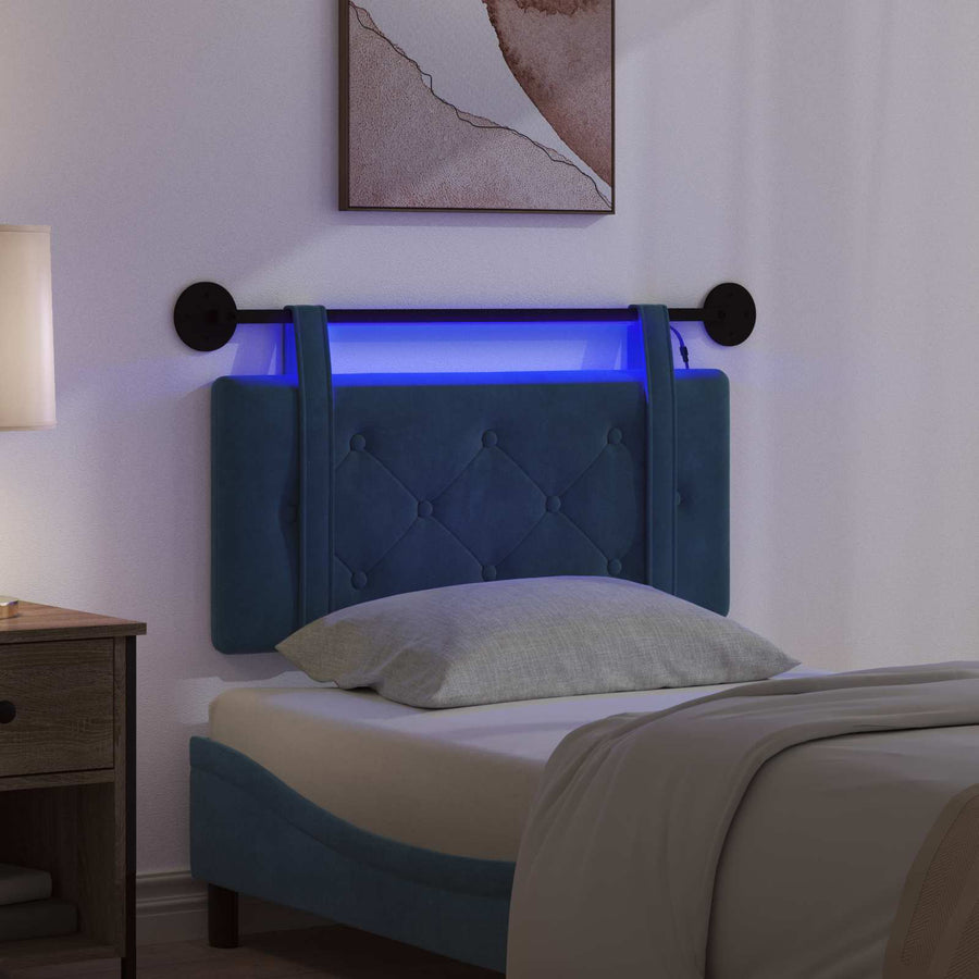 Hangend hoofdbord Met LED-verlichting Blauw Fluweel