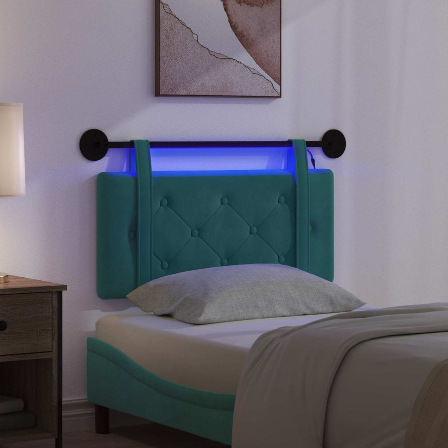 Hangend hoofdbord Met LED-verlichting Turquoise Fluweel