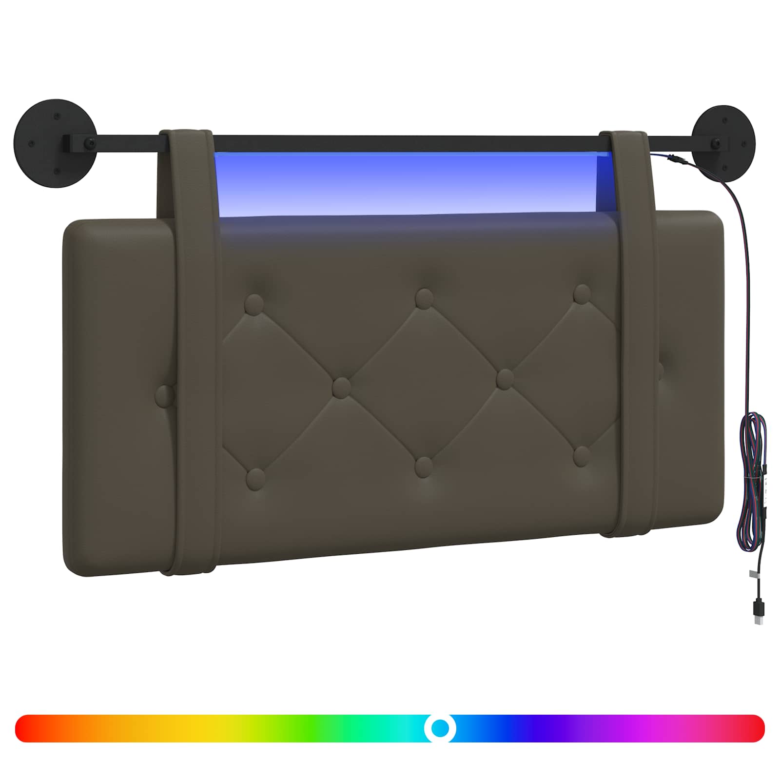 Hangend hoofdbord Met LED-verlichting Grijs Kunstleer