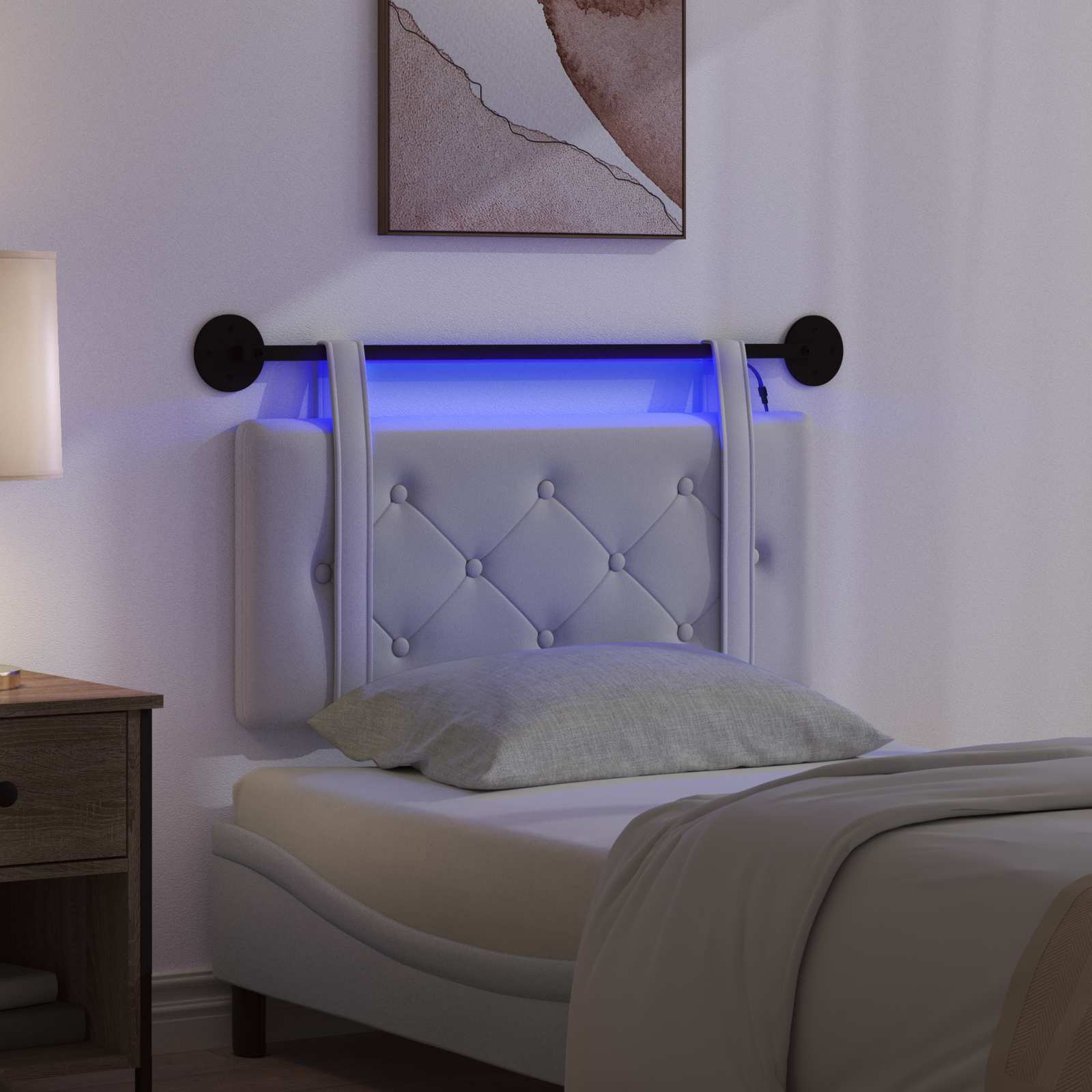 Hangend hoofdbord Met LED-verlichting Wit Kunstleer