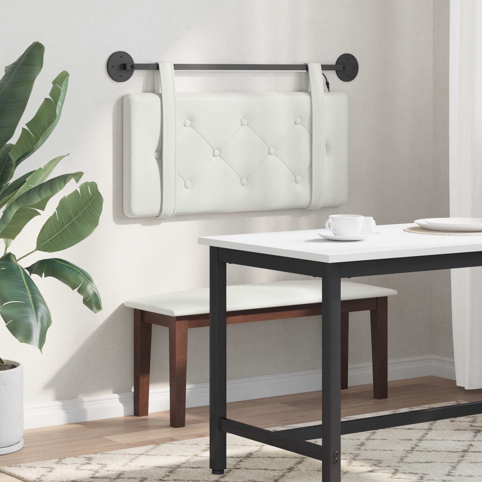Hangend hoofdbord Met LED-verlichting Wit Kunstleer