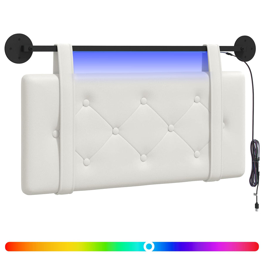 Hangend hoofdbord Met LED-verlichting Wit Kunstleer