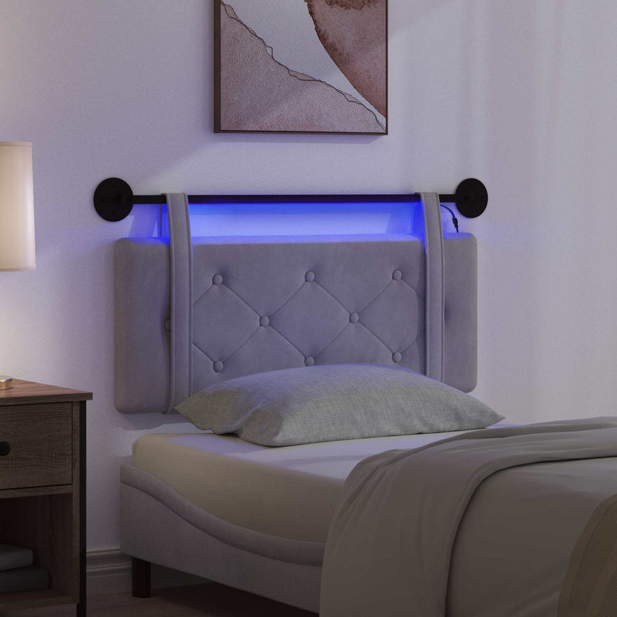 Hangend hoofdbord Met LED-verlichting Lichtgrijs Fluweel