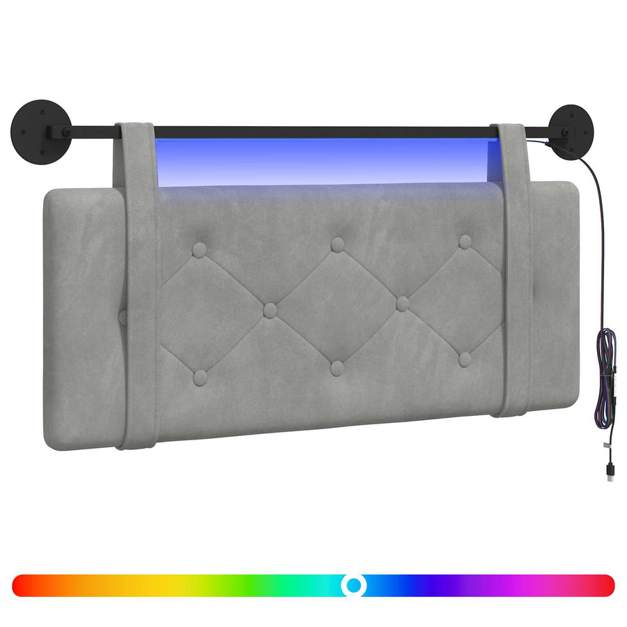 Hangend hoofdbord Met LED-verlichting Lichtgrijs Fluweel