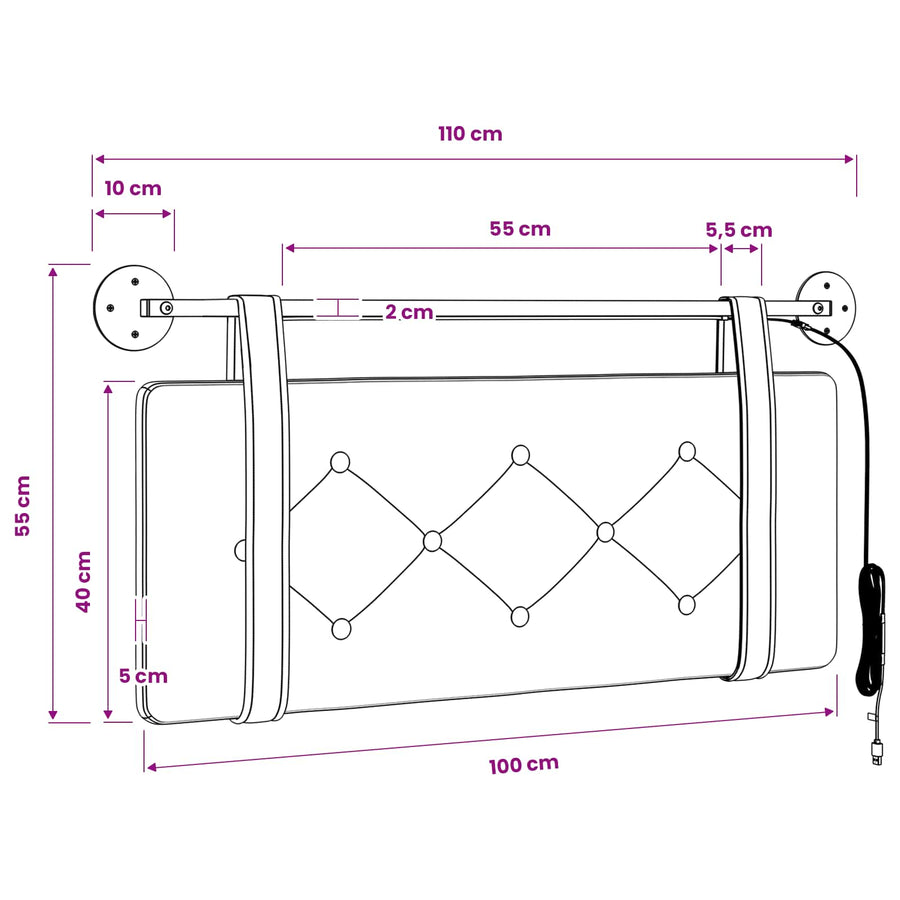 Hangend hoofdbord Met LED-verlichting Lichtgrijs Fluweel