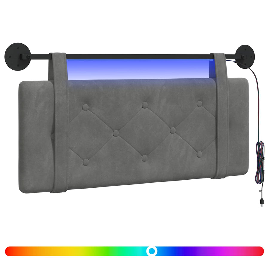 Hangend hoofdbord Met LED-verlichting Donkergrijs Fluweel