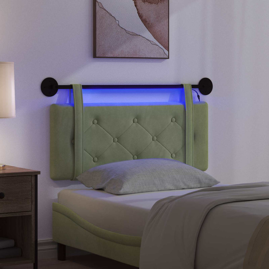 Hangend hoofdbord Met LED-verlichting Lichtgroen Fluweel