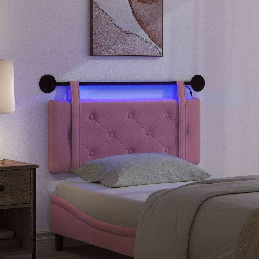 Hangend hoofdbord Met LED-verlichting Roze Fluweel