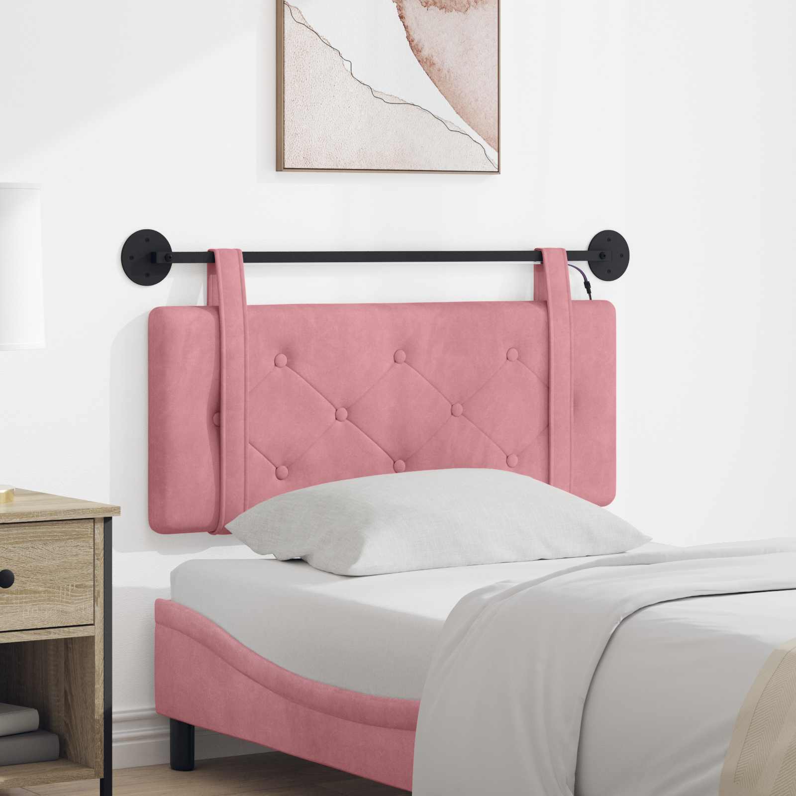 Hangend hoofdbord Met LED-verlichting Roze Fluweel