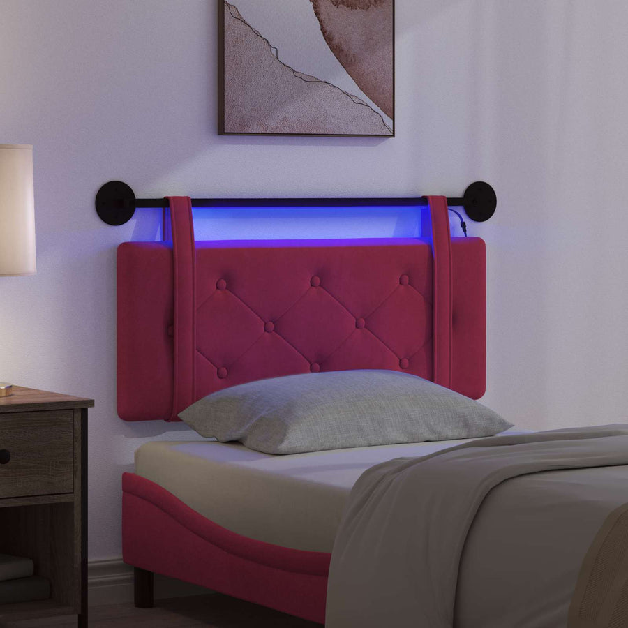 Hangend hoofdbord Met LED-verlichting Wijnrood Fluweel