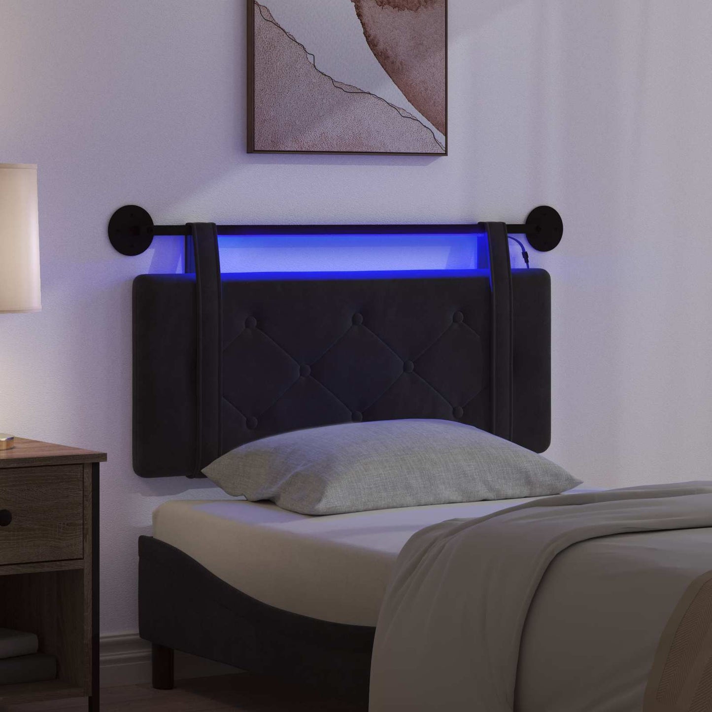 Hangend hoofdbord Met LED-verlichting Zwart Fluweel
