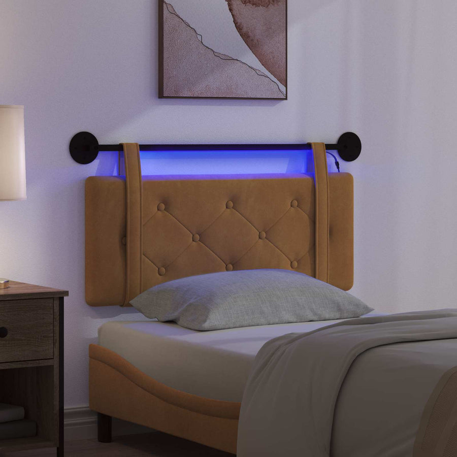 Hangend hoofdbord Met LED-verlichting Bruin Fluweel