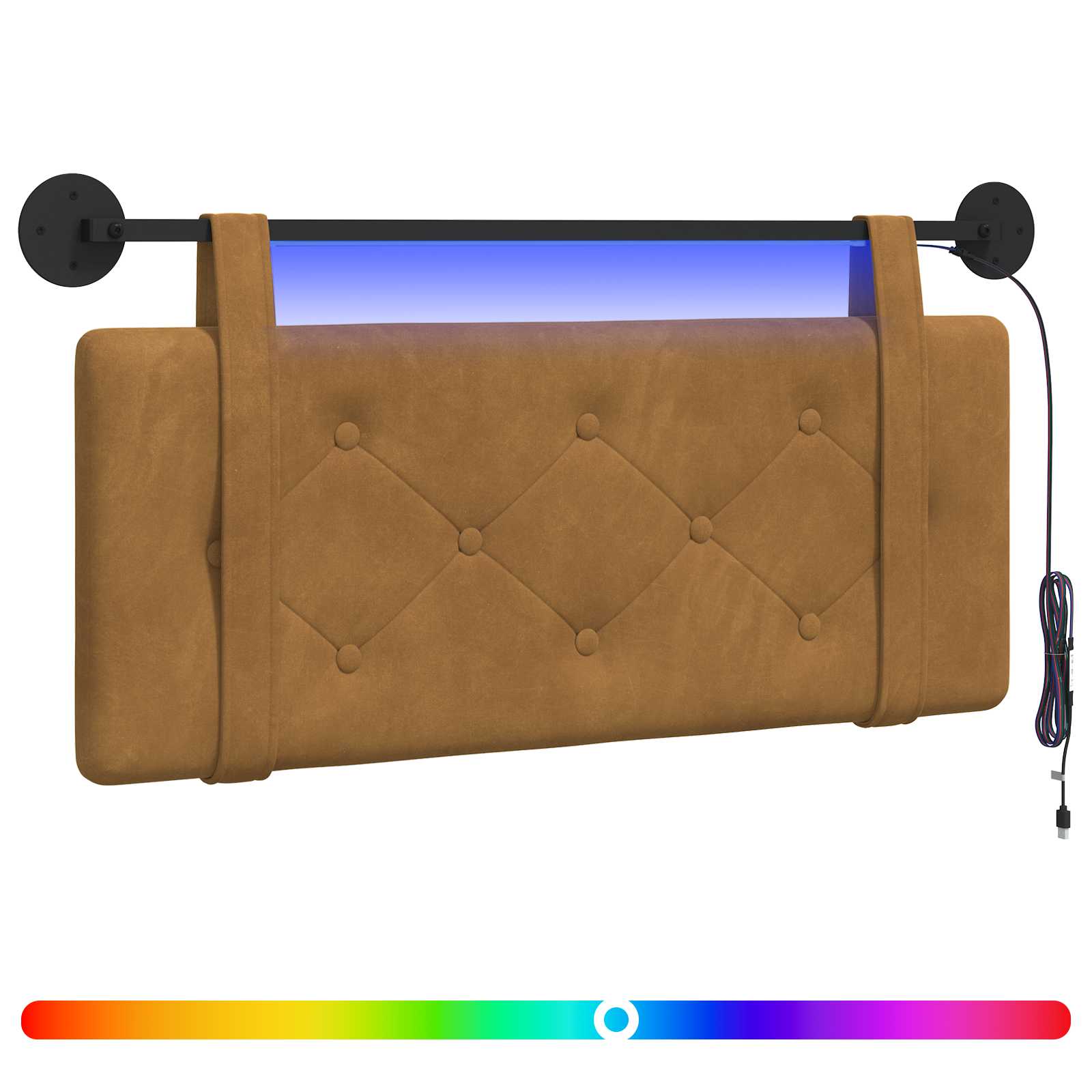 Hangend hoofdbord Met LED-verlichting Bruin Fluweel