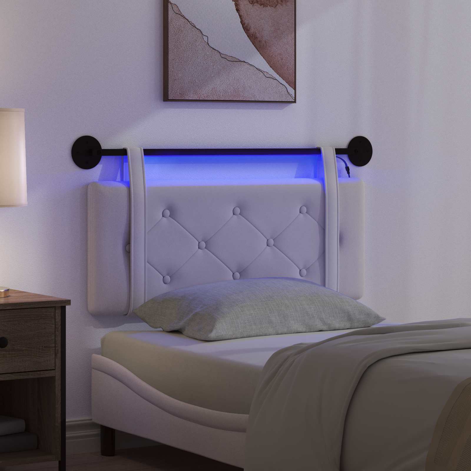 Hangend hoofdbord Met LED-verlichting Crèmekleurig Fluweel
