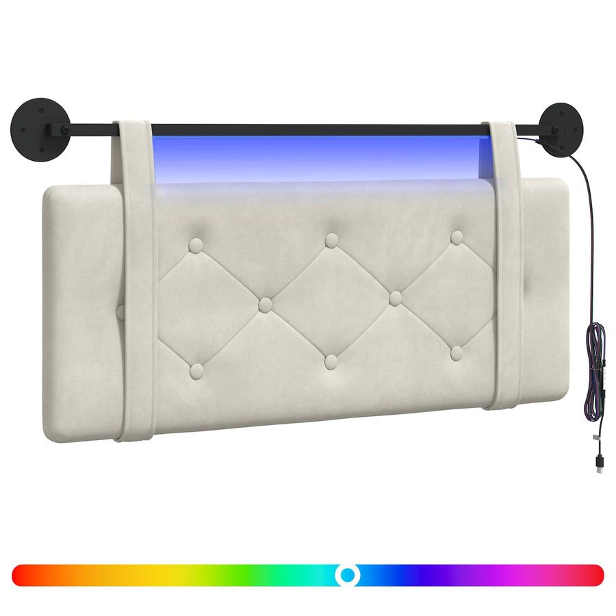 Hangend hoofdbord Met LED-verlichting Crèmekleurig Fluweel