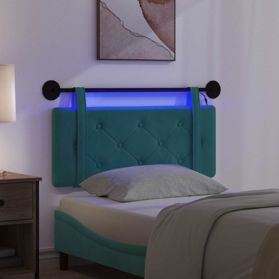 Hangend hoofdbord Met LED-verlichting Turquoise Fluweel