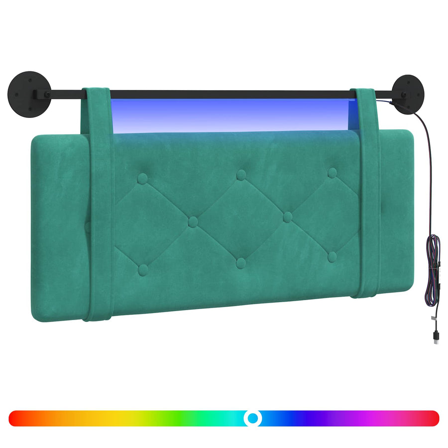 Hangend hoofdbord Met LED-verlichting Turquoise Fluweel