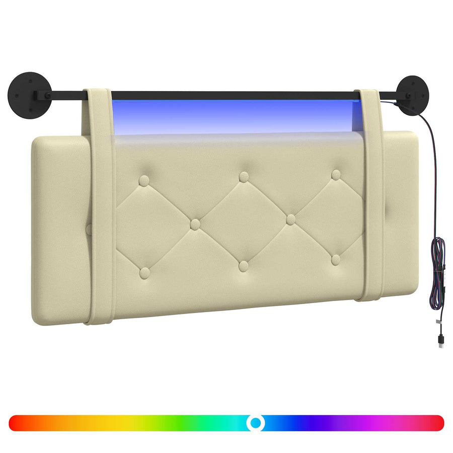 Hangend hoofdbord Met LED-verlichting Crèmekleurig Kunstleer