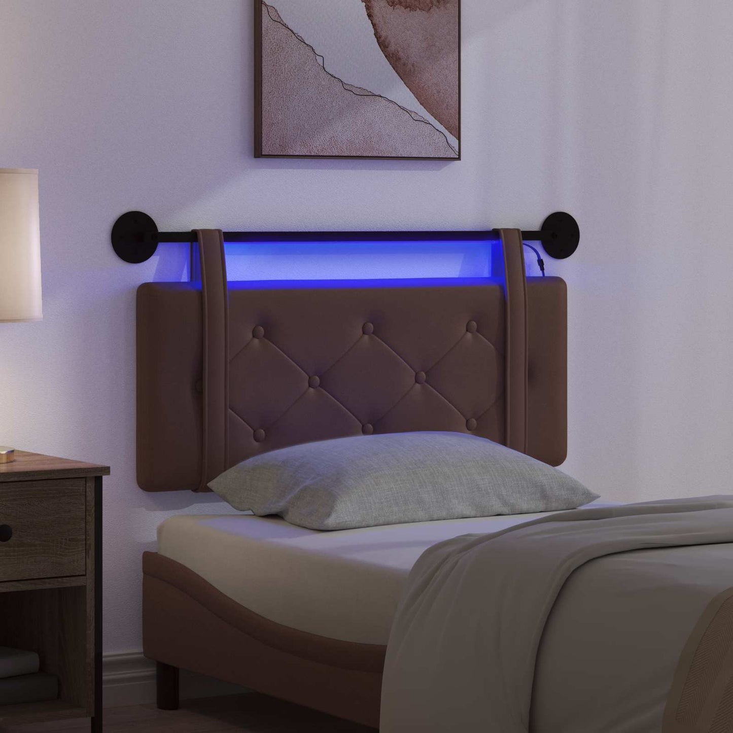 Hangend hoofdbord Met LED-verlichting Bruin Kunstleer