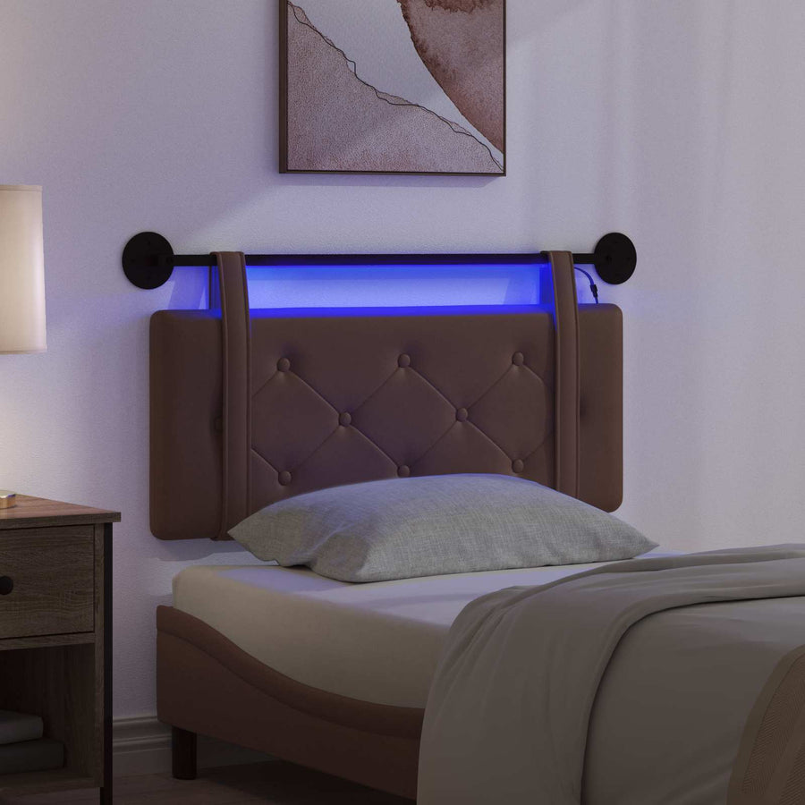 Hangend hoofdbord Met LED-verlichting Bruin Kunstleer