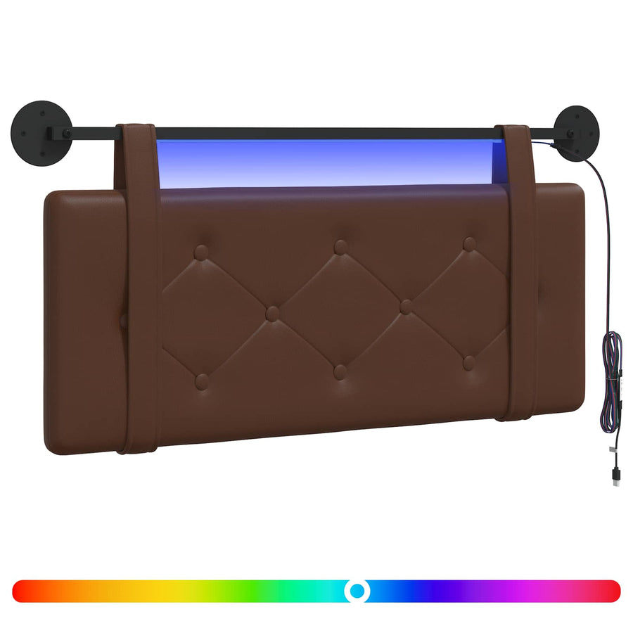 Hangend hoofdbord Met LED-verlichting Bruin Kunstleer
