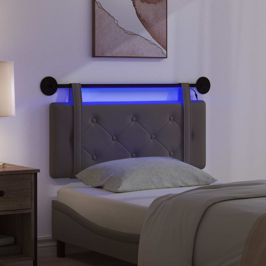 Hangend hoofdbord Met LED-verlichting Grijs Kunstleer