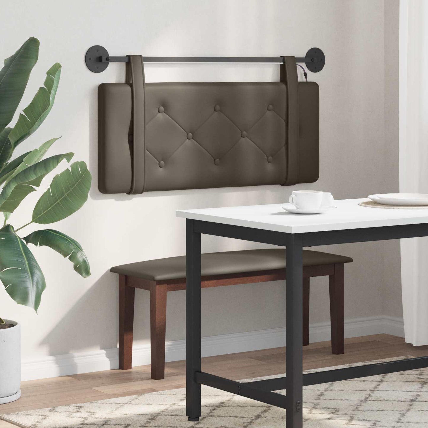 Hangend hoofdbord Met LED-verlichting Grijs Kunstleer