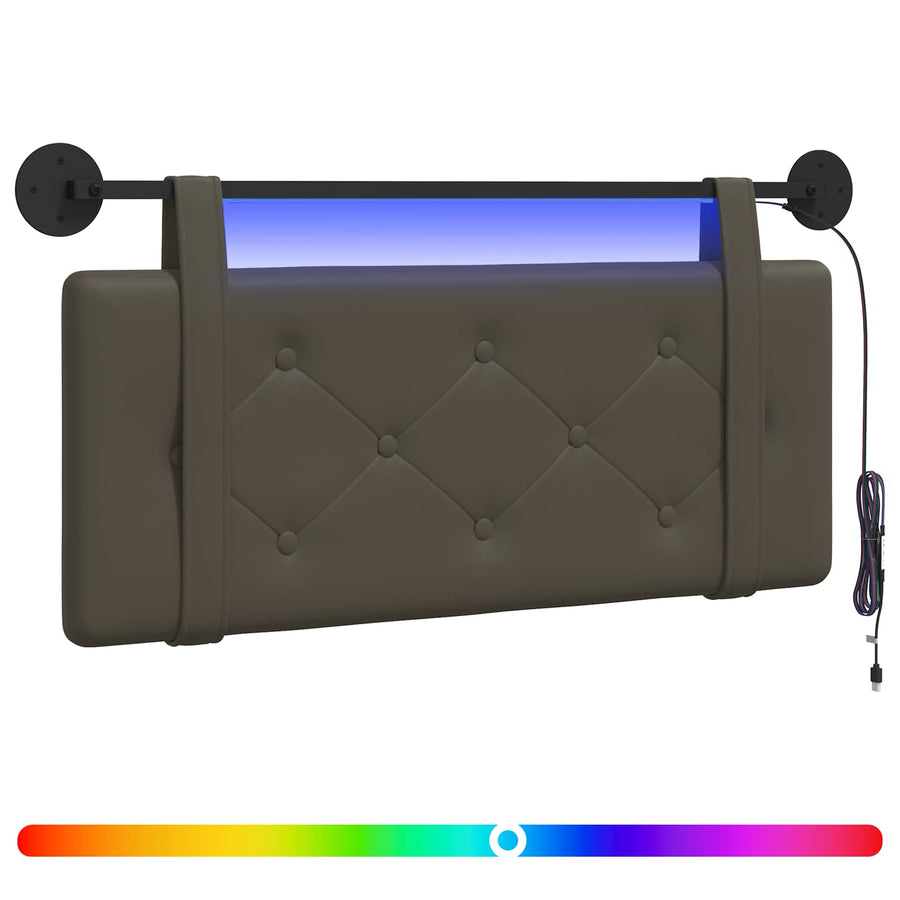 Hangend hoofdbord Met LED-verlichting Grijs Kunstleer