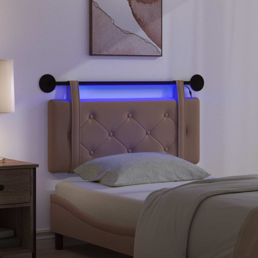 Hangend hoofdbord Met LED-verlichting Cappuccino Kunstleer