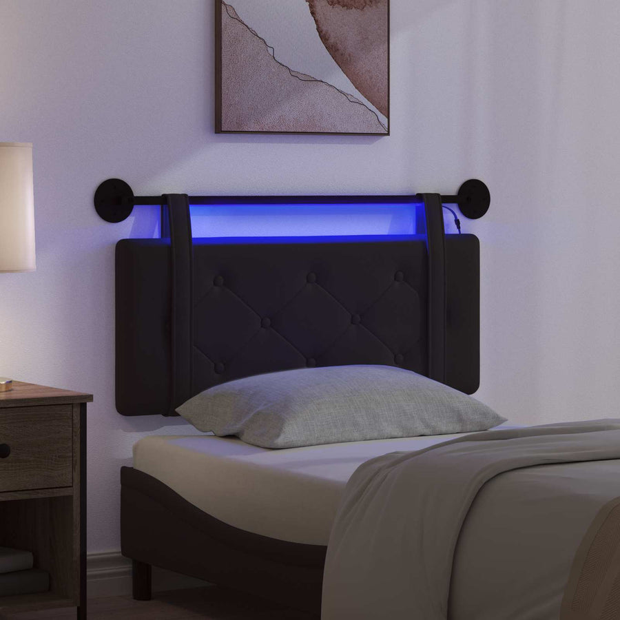 Hangend hoofdbord Met LED-verlichting Zwart Kunstleer