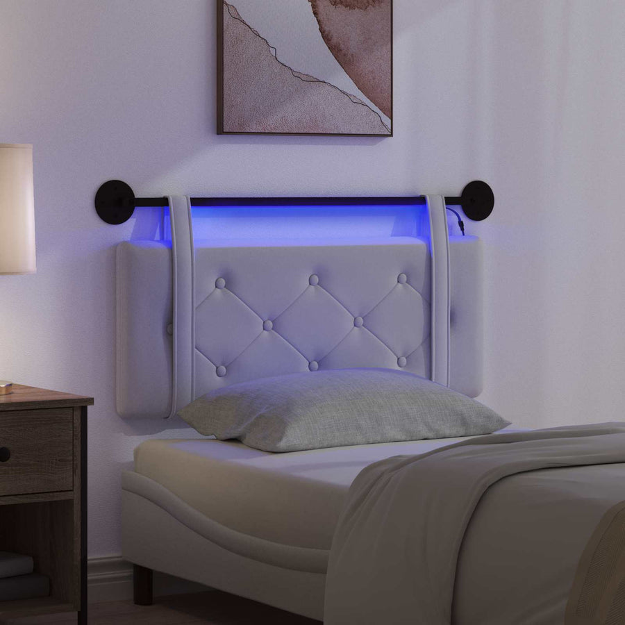Hangend hoofdbord Met LED-verlichting Wit Kunstleer