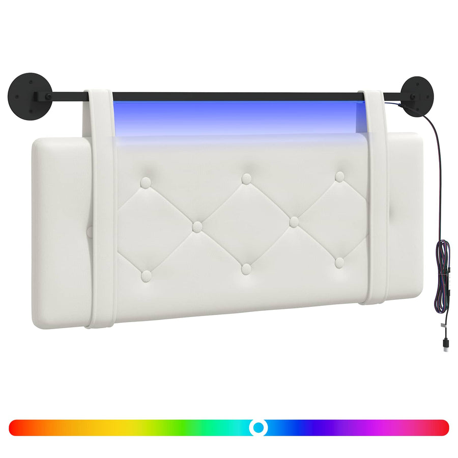 Hangend hoofdbord Met LED-verlichting Wit Kunstleer
