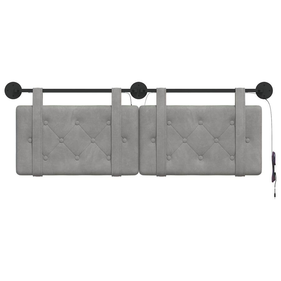 Hangend hoofdbord Met LED-verlichting Lichtgrijs Fluweel