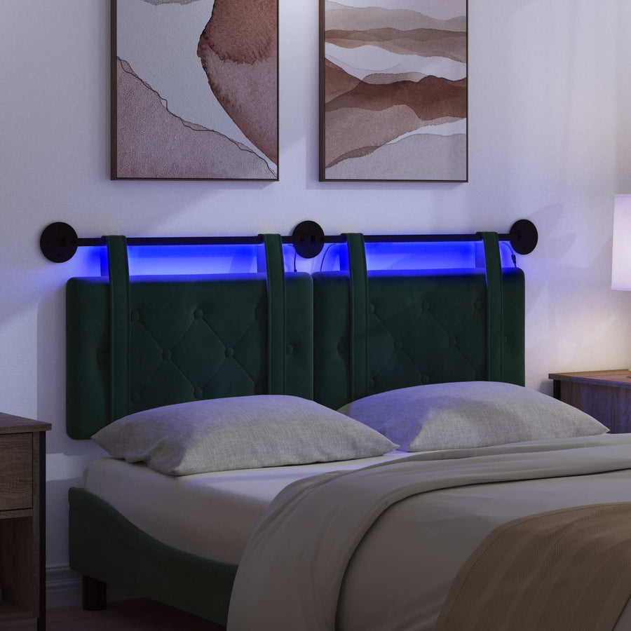 Hangend hoofdbord Met LED-verlichting Donkergroen Fluweel