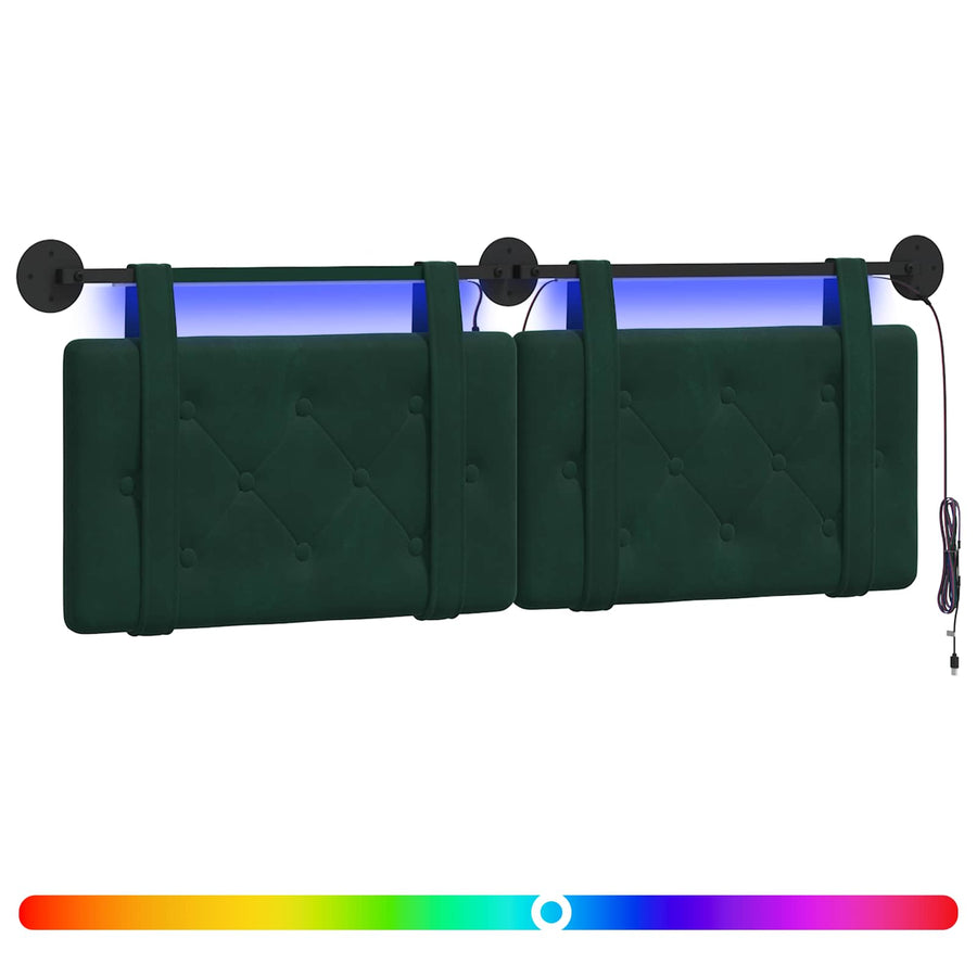 Hangend hoofdbord Met LED-verlichting Donkergroen Fluweel