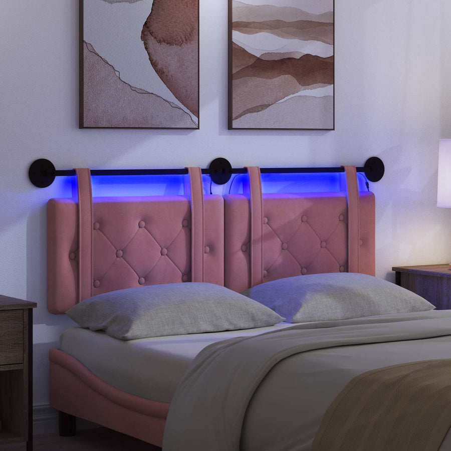 Hangend hoofdbord Met LED-verlichting Roze Fluweel