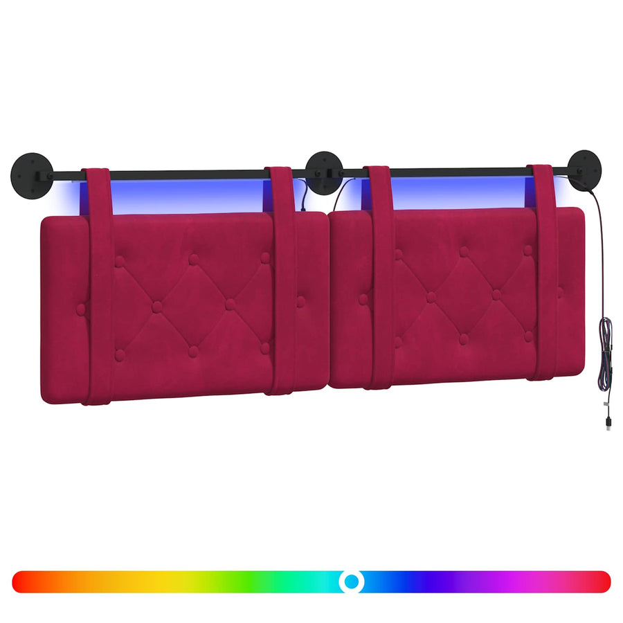 Hangend hoofdbord Met LED-verlichting Wijnrood Fluweel