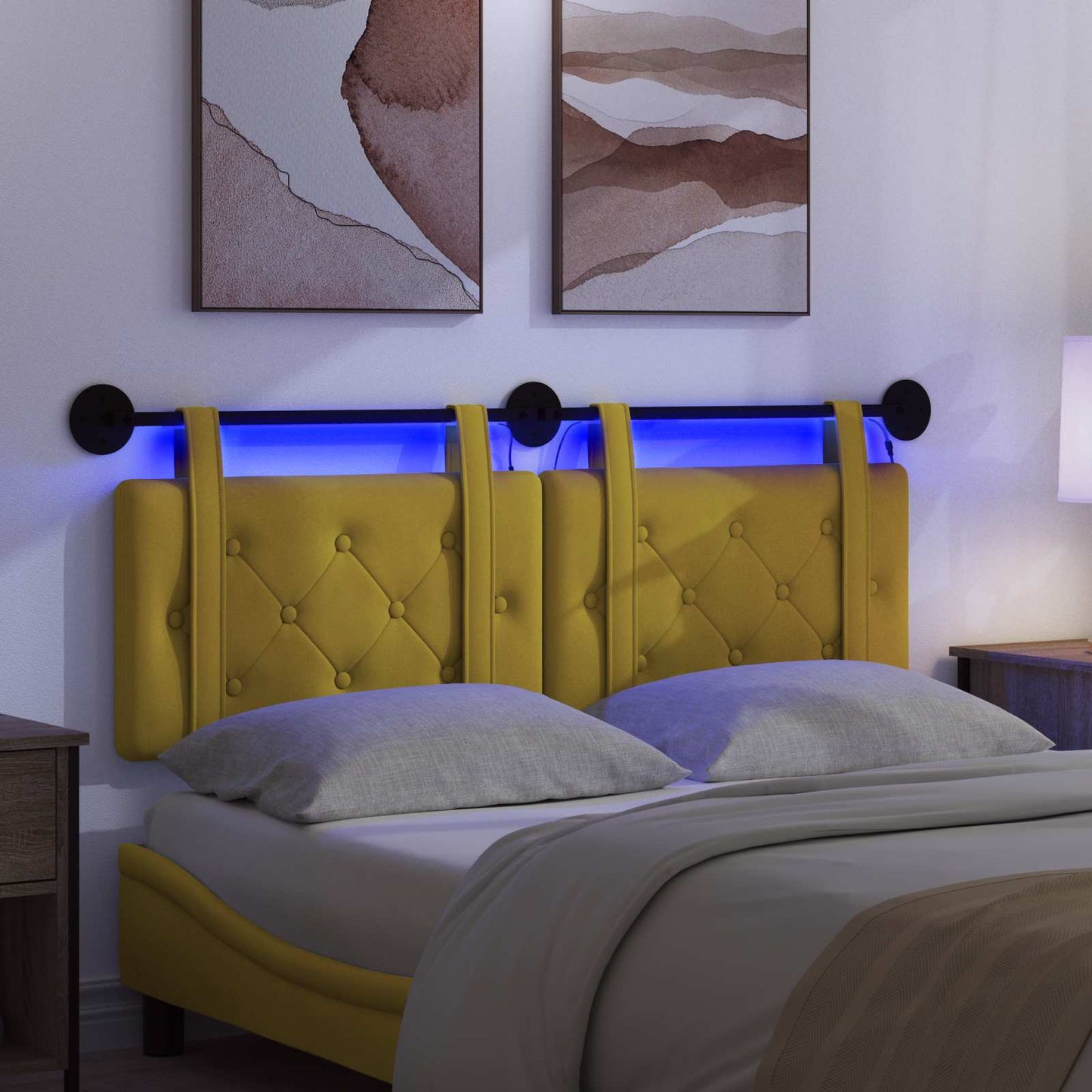 Hangend hoofdbord Met LED-verlichting Geel Fluweel